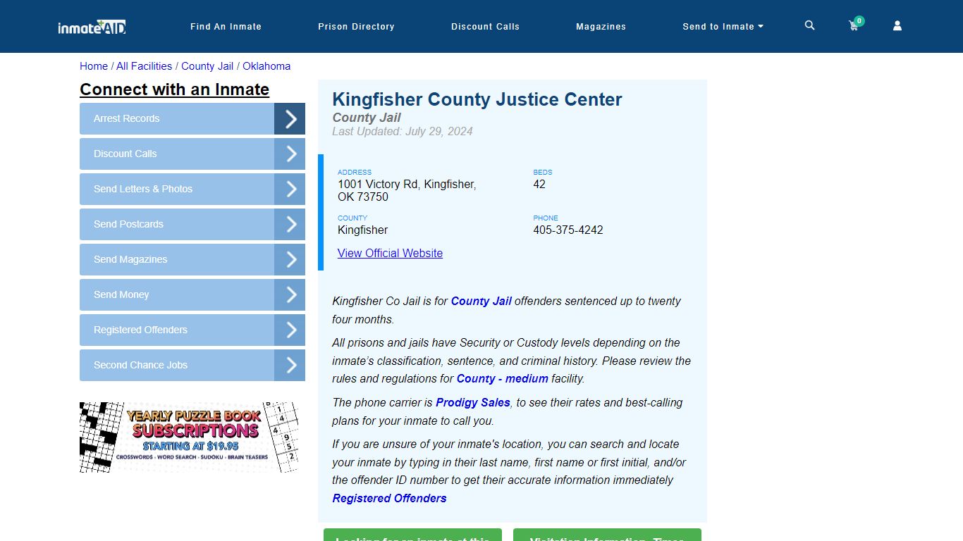 Kingfisher County Justice Center - Inmate Locator